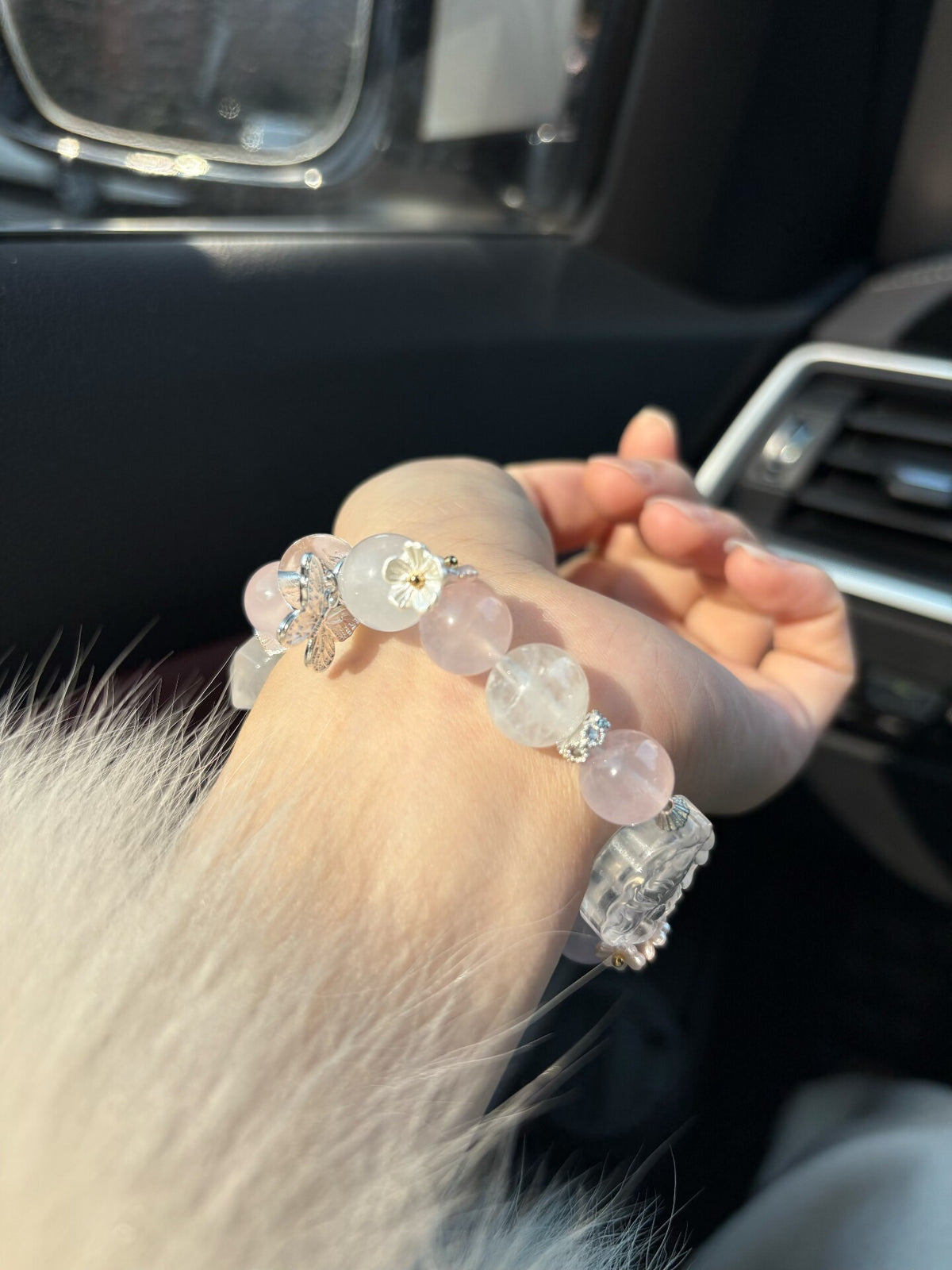 Pulseira de Miçangas de Quartzo Rosa White Fox