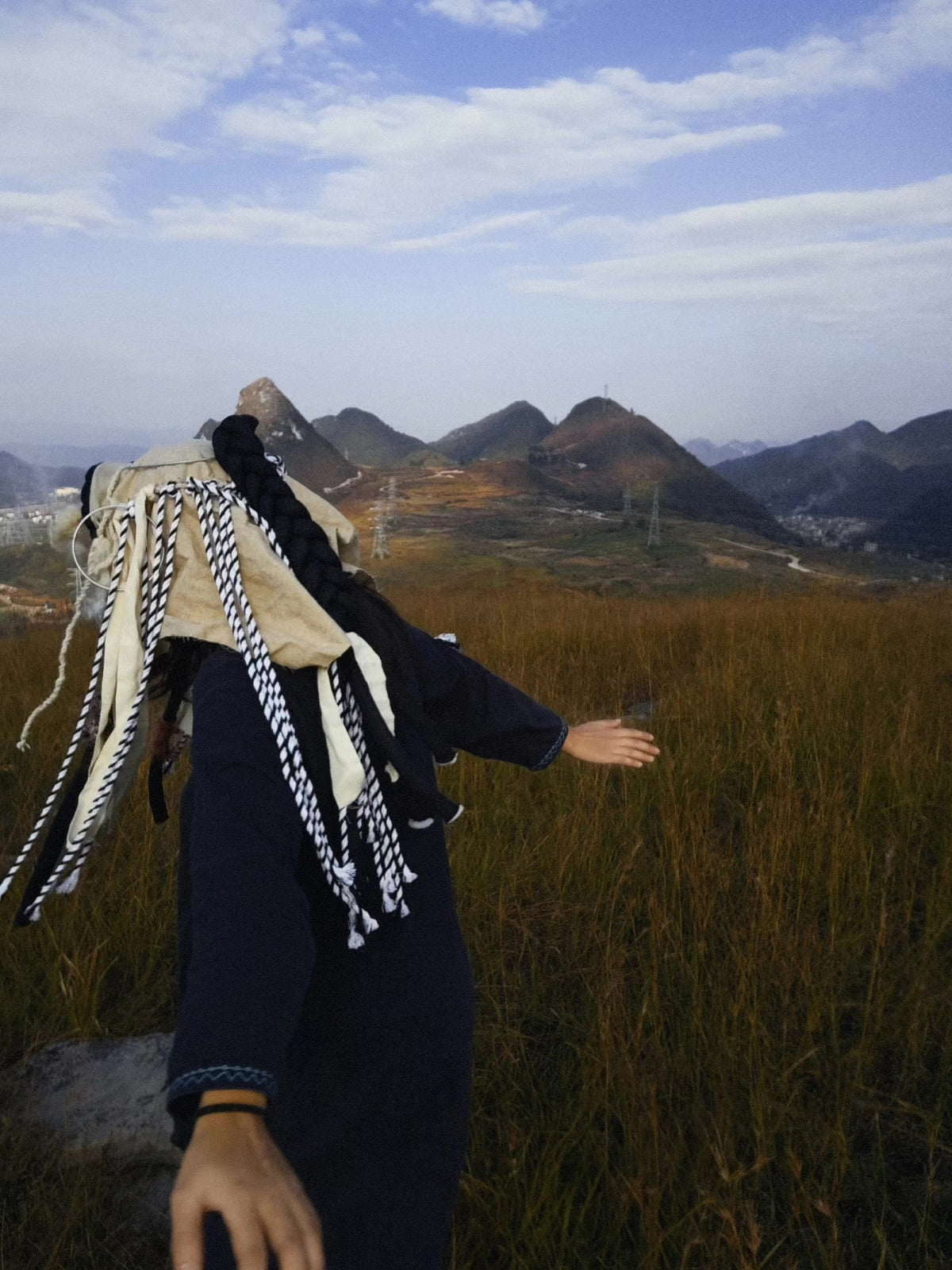 Tibetan Style Hood Mask with Beaded Tassels