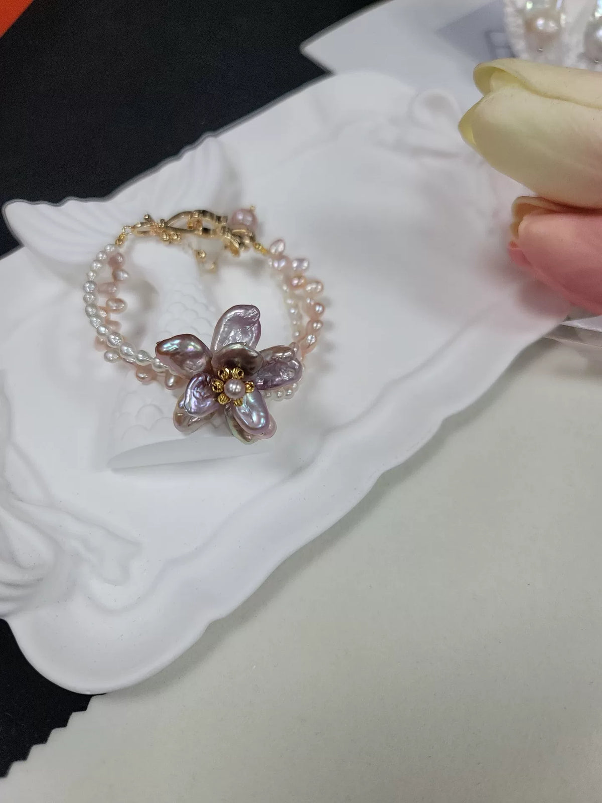 Double Layer Freshwater Pearl Flower Bracelet