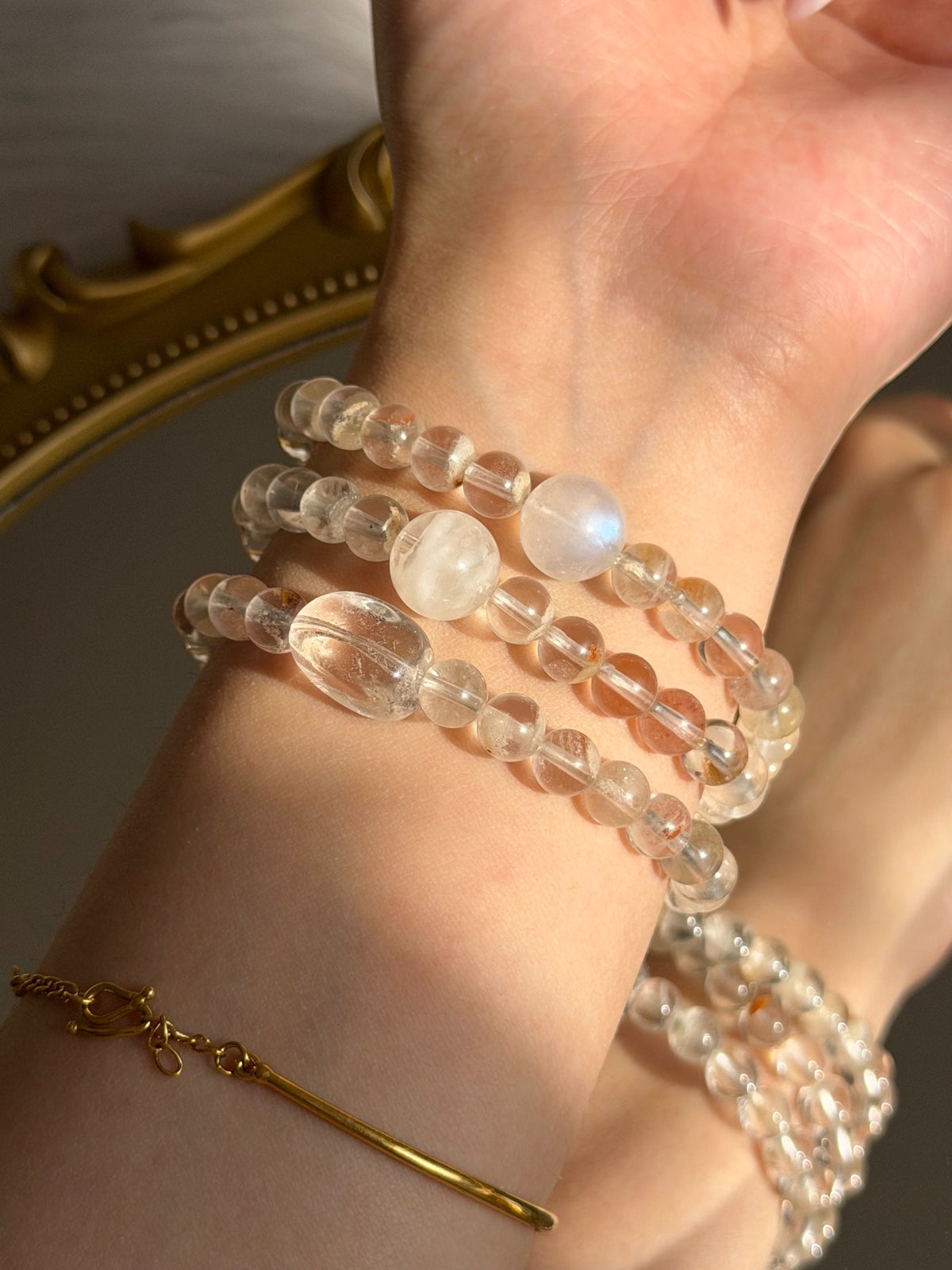 White Phantom Quartz Triple Wrap Bracelet