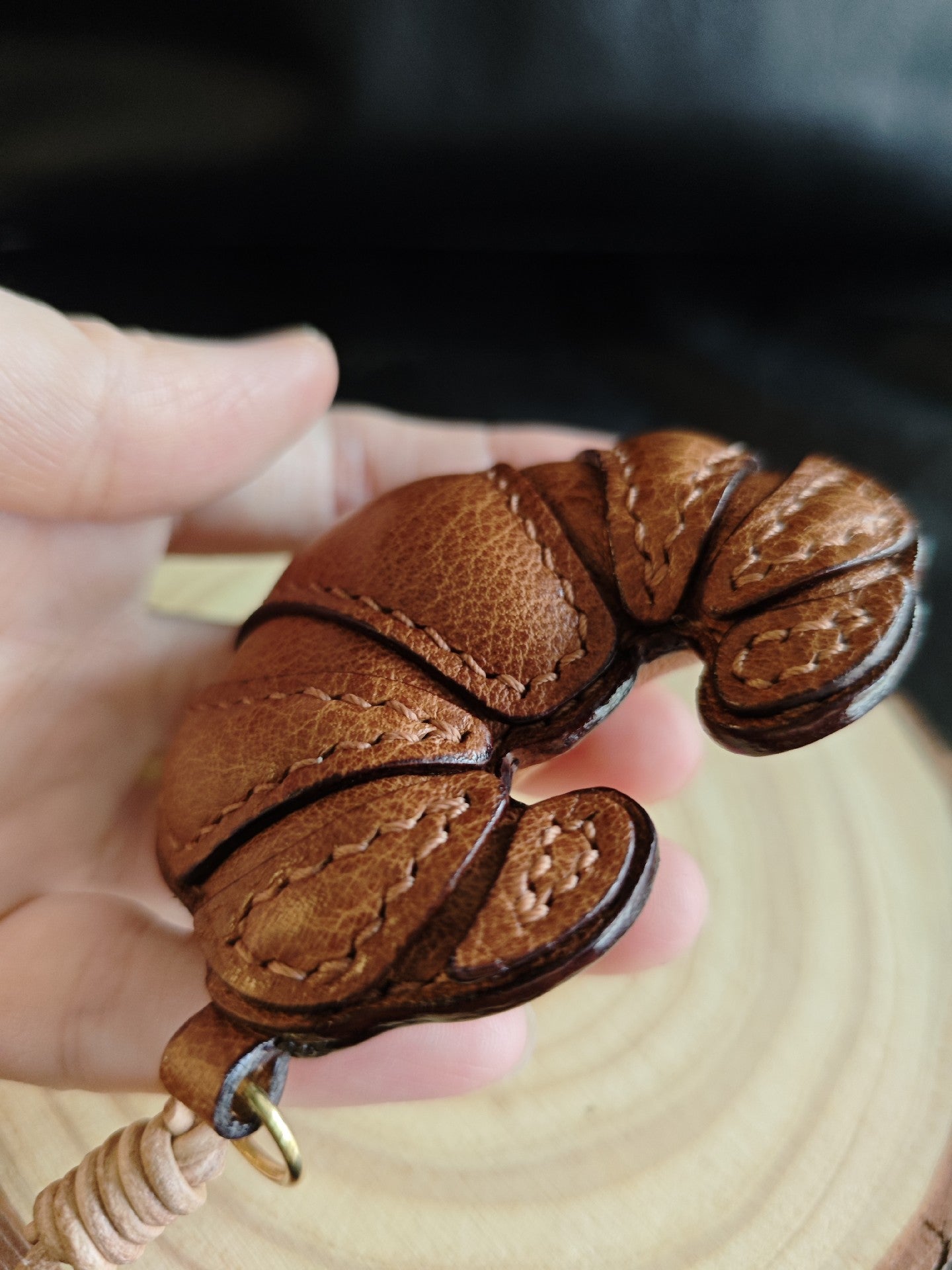 Handcrafted Vegetable-Tanned Leather Croissant Keychain