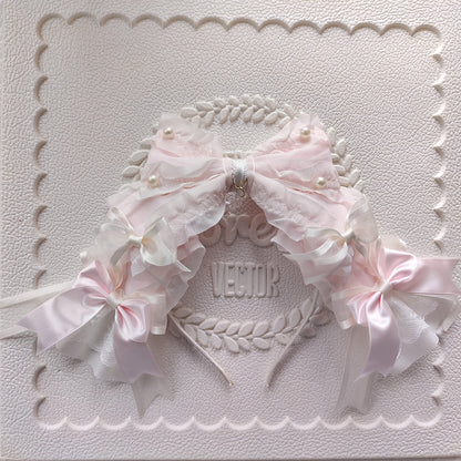 Lolita Large Bow Headband with Veil – Pink or Blue