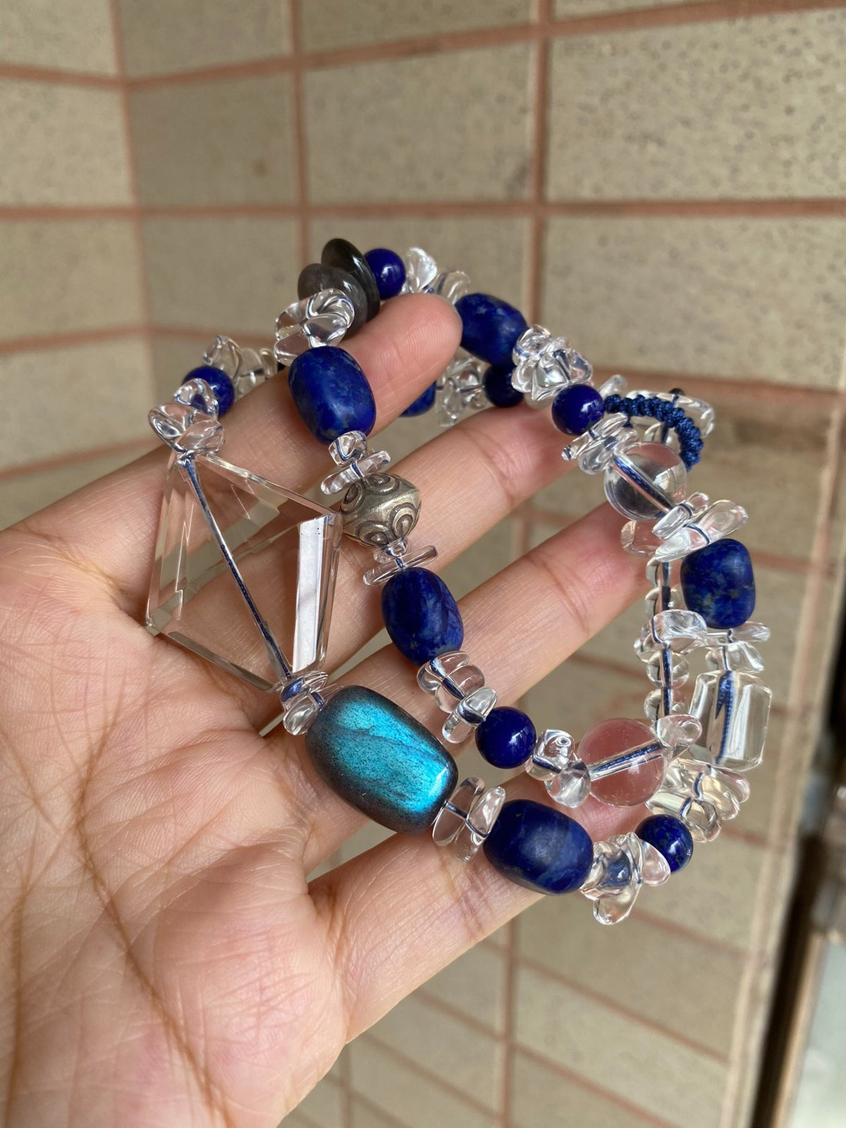 White Quartz Lapis Labradorite Handwoven Bracelet