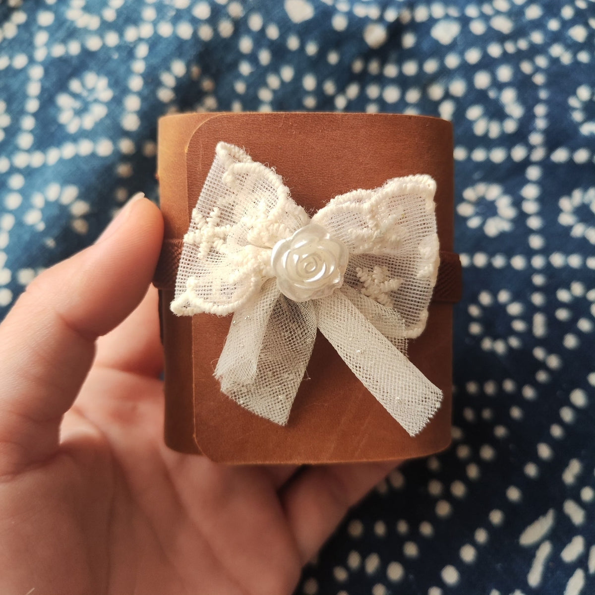 Miniature Leather Journal with Lace Bow