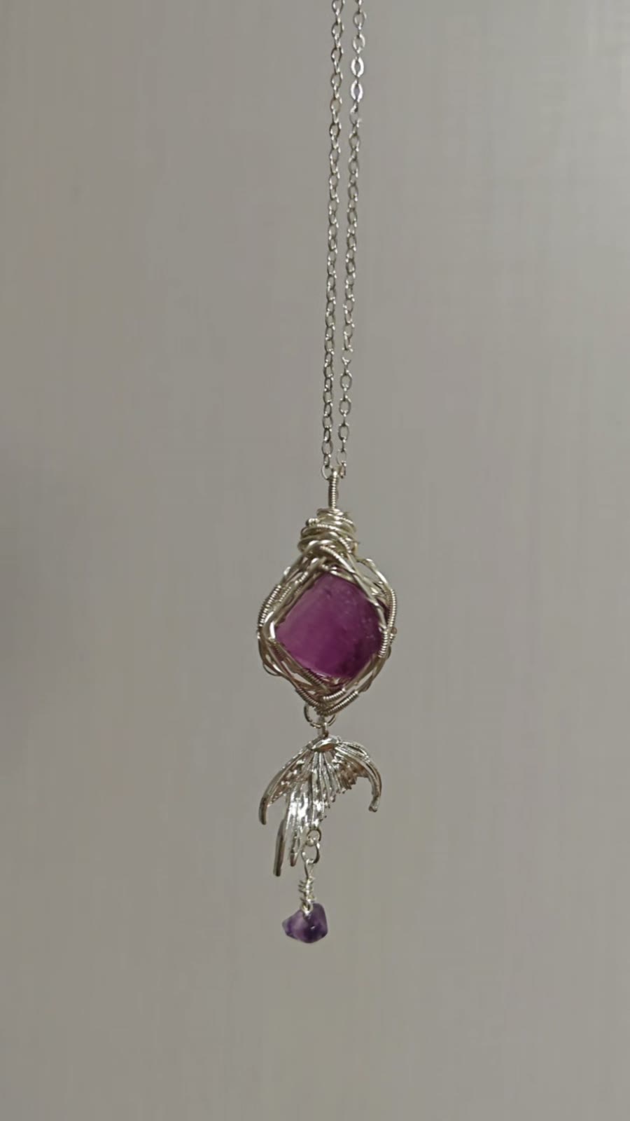 Natural Purple Fluorite Wire Wrapped Necklace