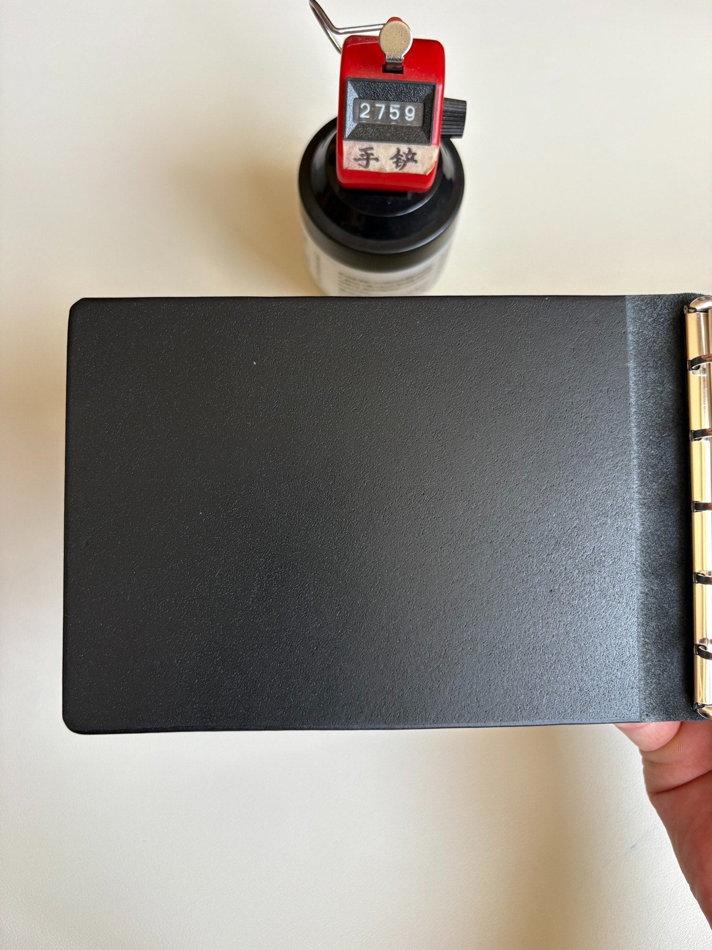 Black Leather Ring Binder Notebook, M5-13 Ring, 148 x 105 mm