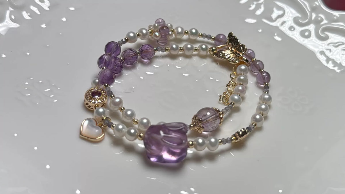Amethyst Rabbit Pearl Double Layer Bracelet
