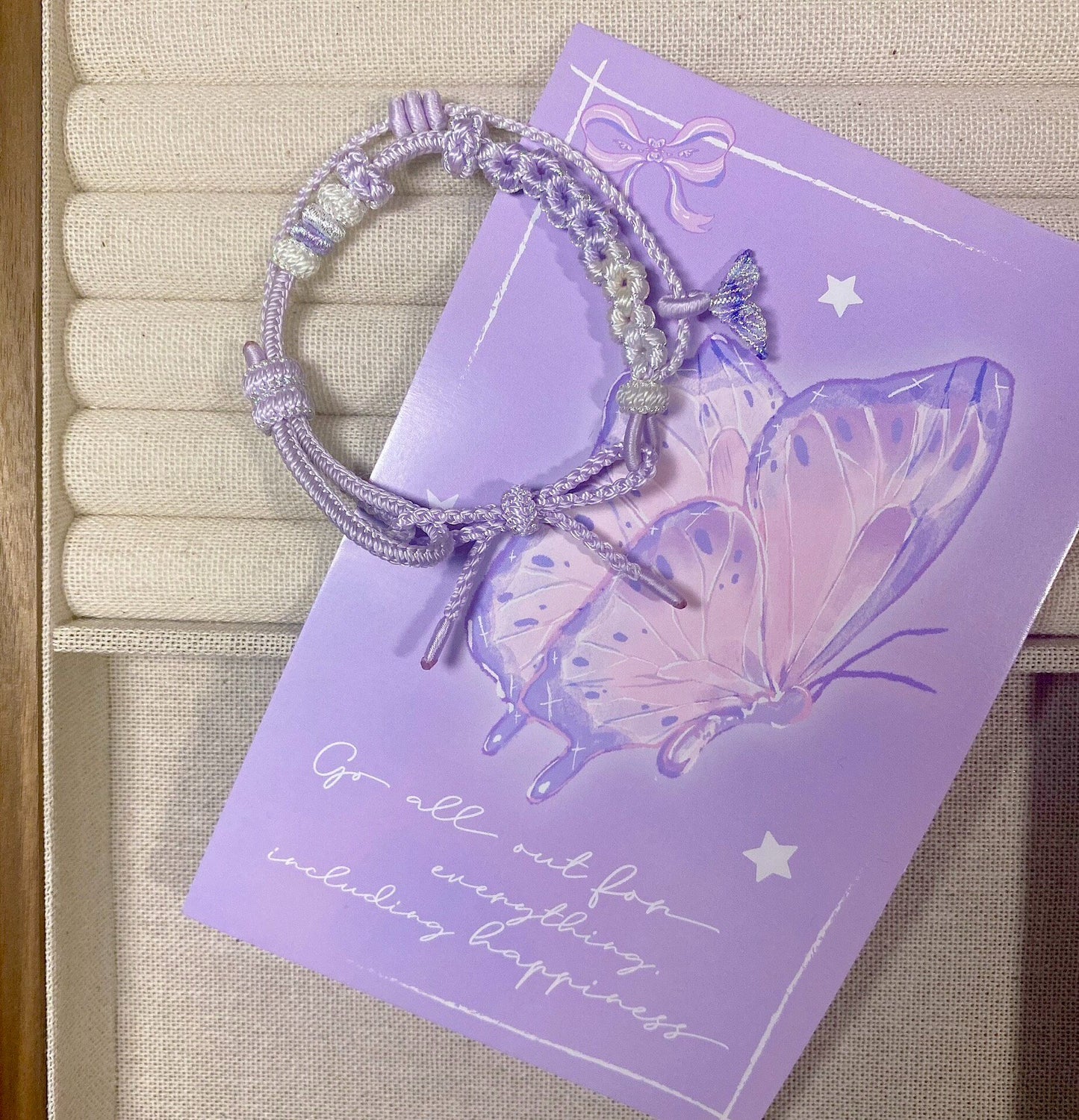 Handcrafted Two-Layer Gradient Floral Butterfly Bracelet