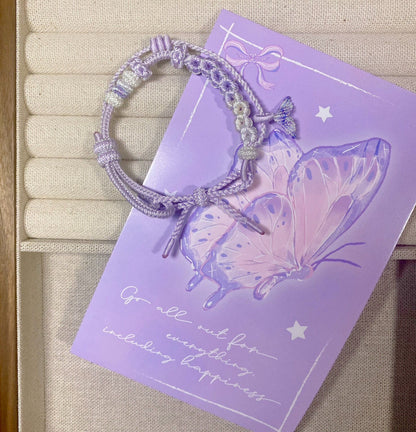Handcrafted Two-Layer Gradient Floral Butterfly Bracelet