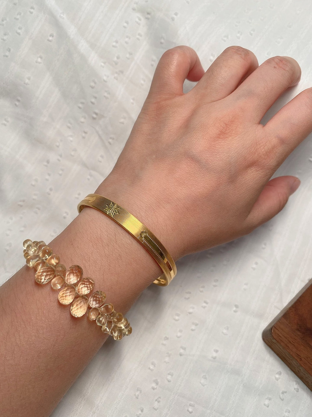 Citrine Teardrop Beaded Bracelet S925 Silver Clasp