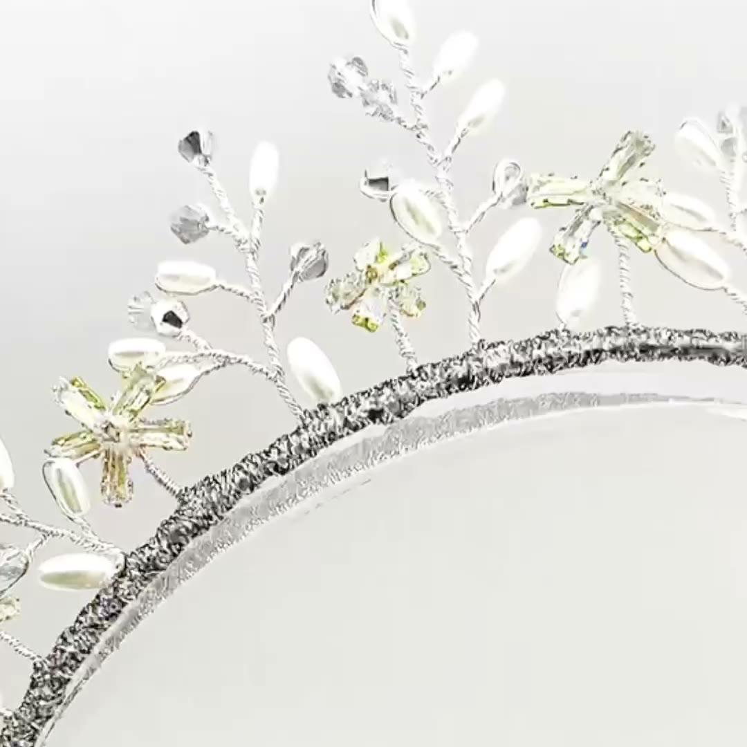 Pearl Crystal Floral Headband Earrings Set