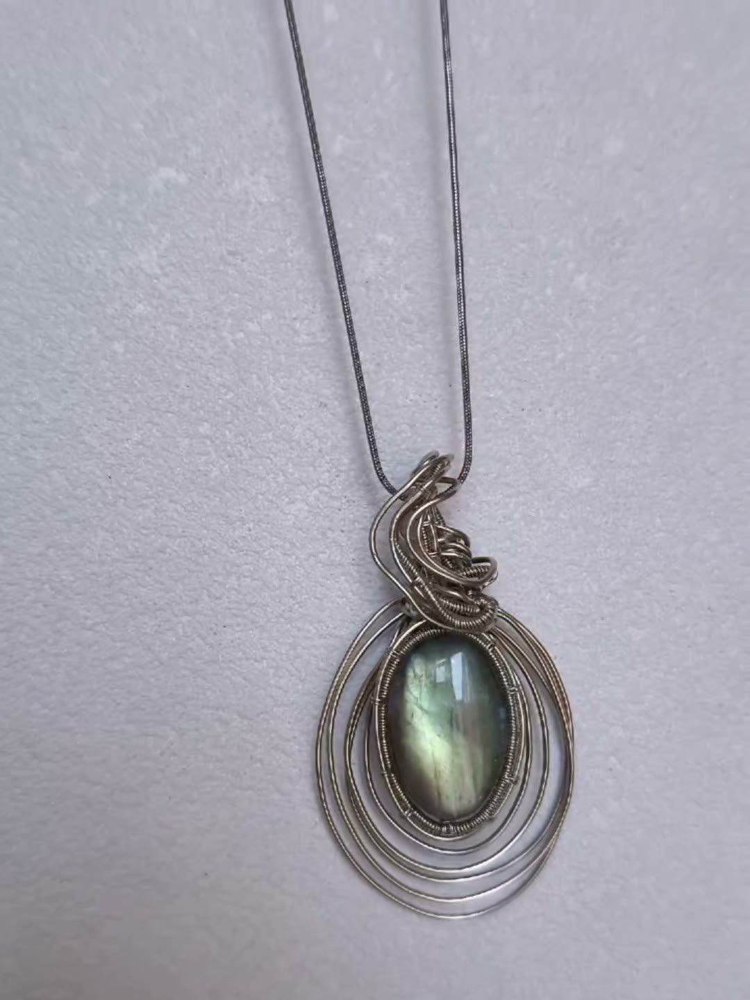 Oval Labradorite Wire Wrapped Pendant Necklace