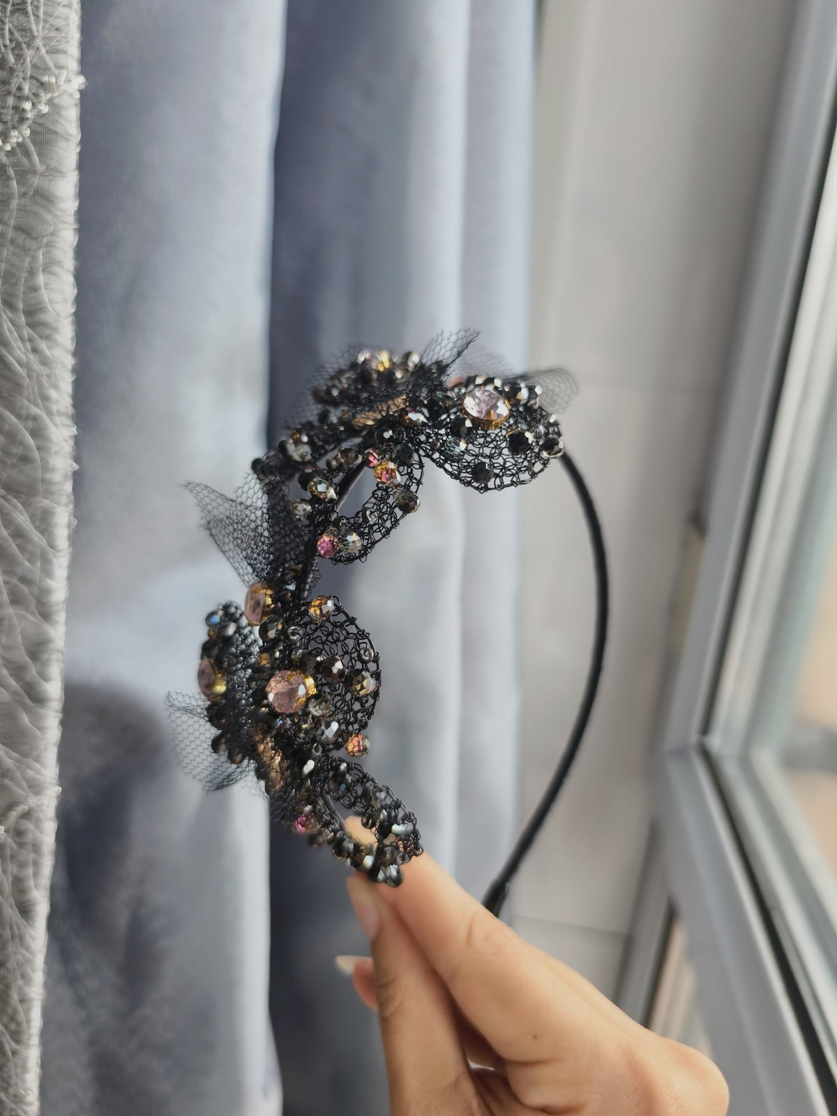 Black Wire Butterfly Crystal Headband