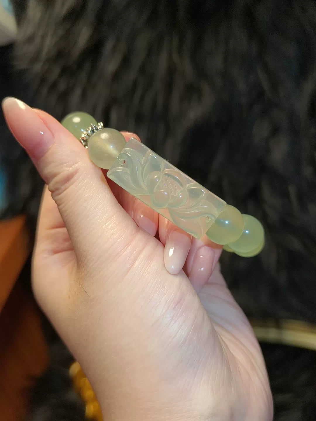 Natural Xiuyan Jade Blue Green Ice Lotus Bracelet