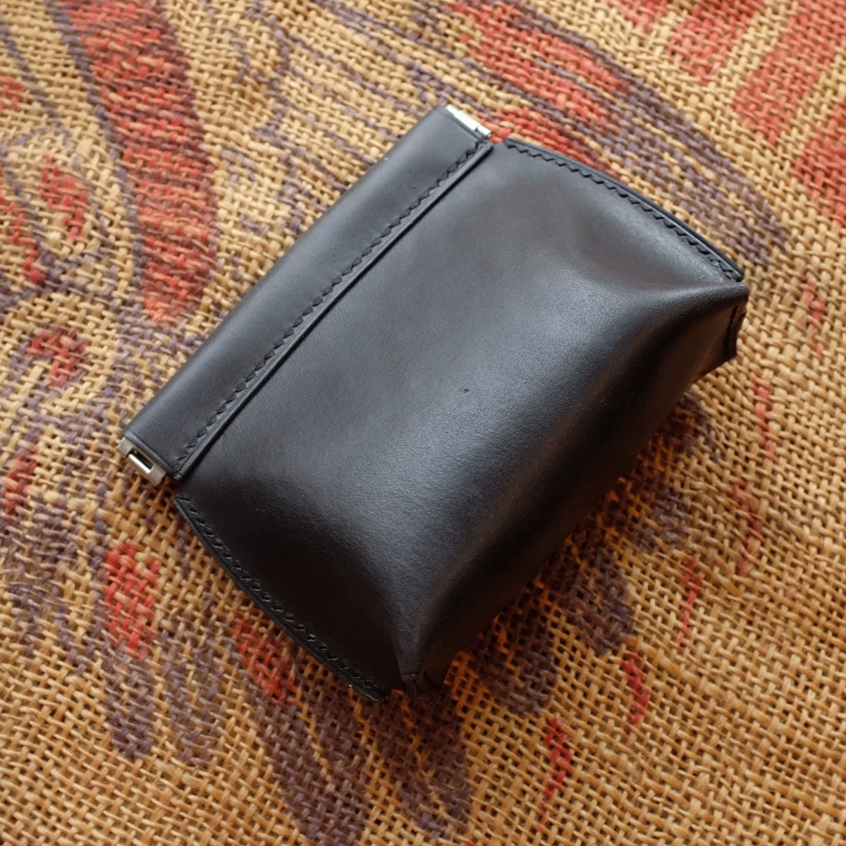 Black Leather Spring Frame Pouch