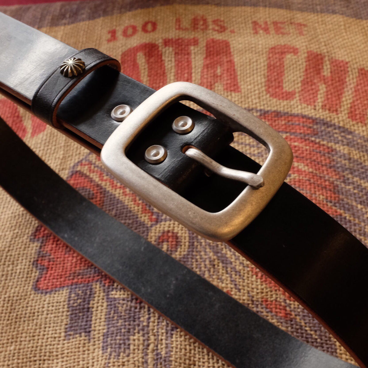 Heavy Duty Leather Belt with Silver Buckle