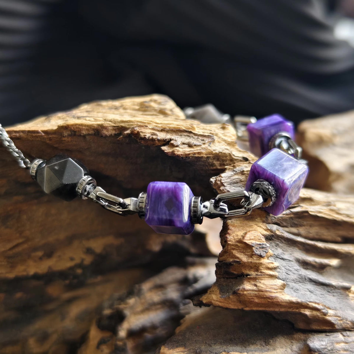 Purple Dragon Vein Agate Obsidian Bracelet