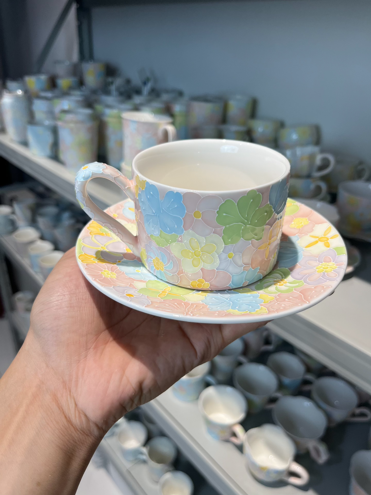 Handmade Ceramic Cup and Saucer Set Floral