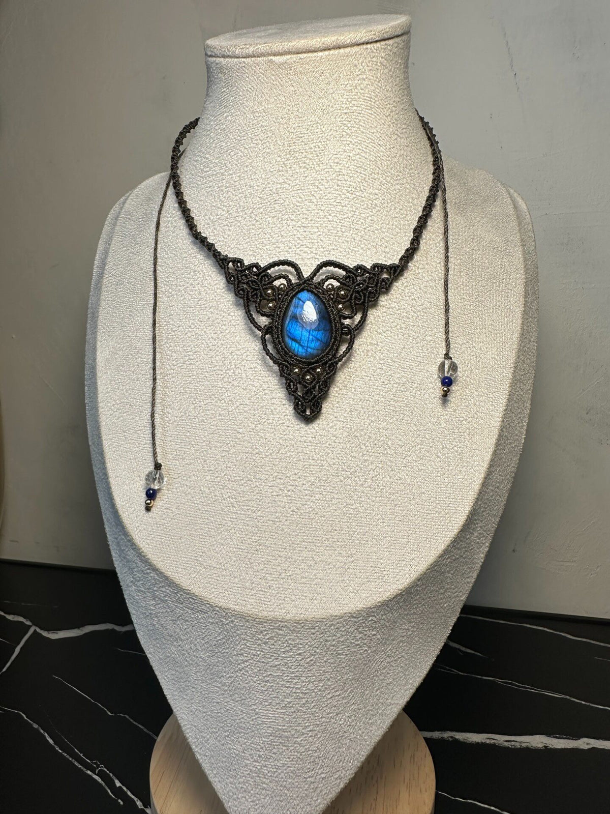 Natural Labradorite Macrame Necklace Teardrop Pendant