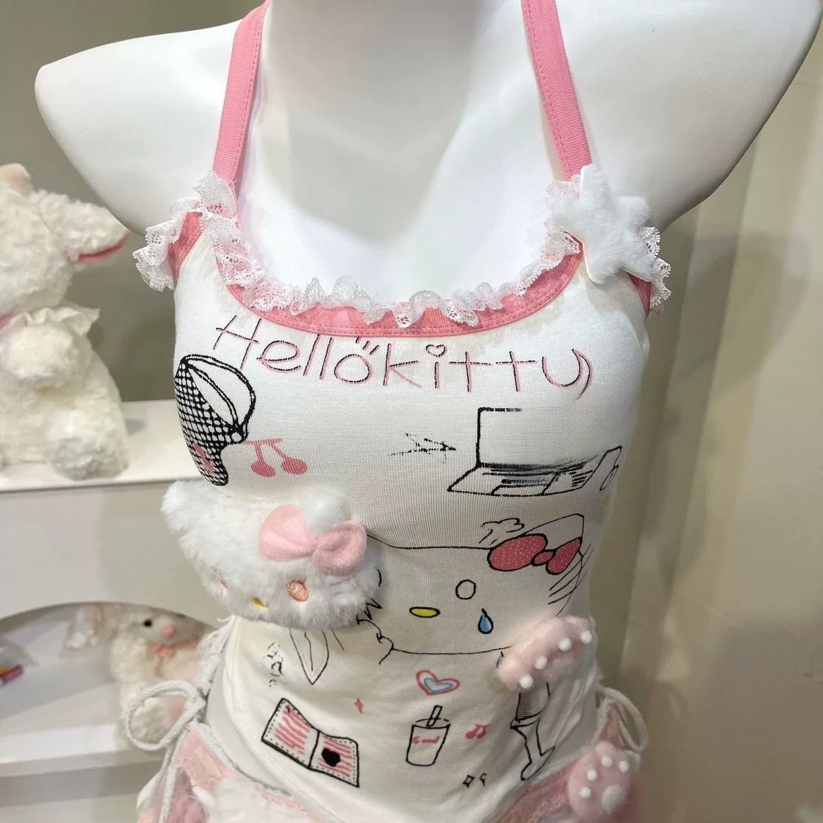 Hello Kitty Ribbed Knit Tank Top Mini Skirt Set