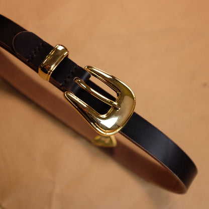 Matte Black Leather Belt with Gold-Tone Shield Buckle