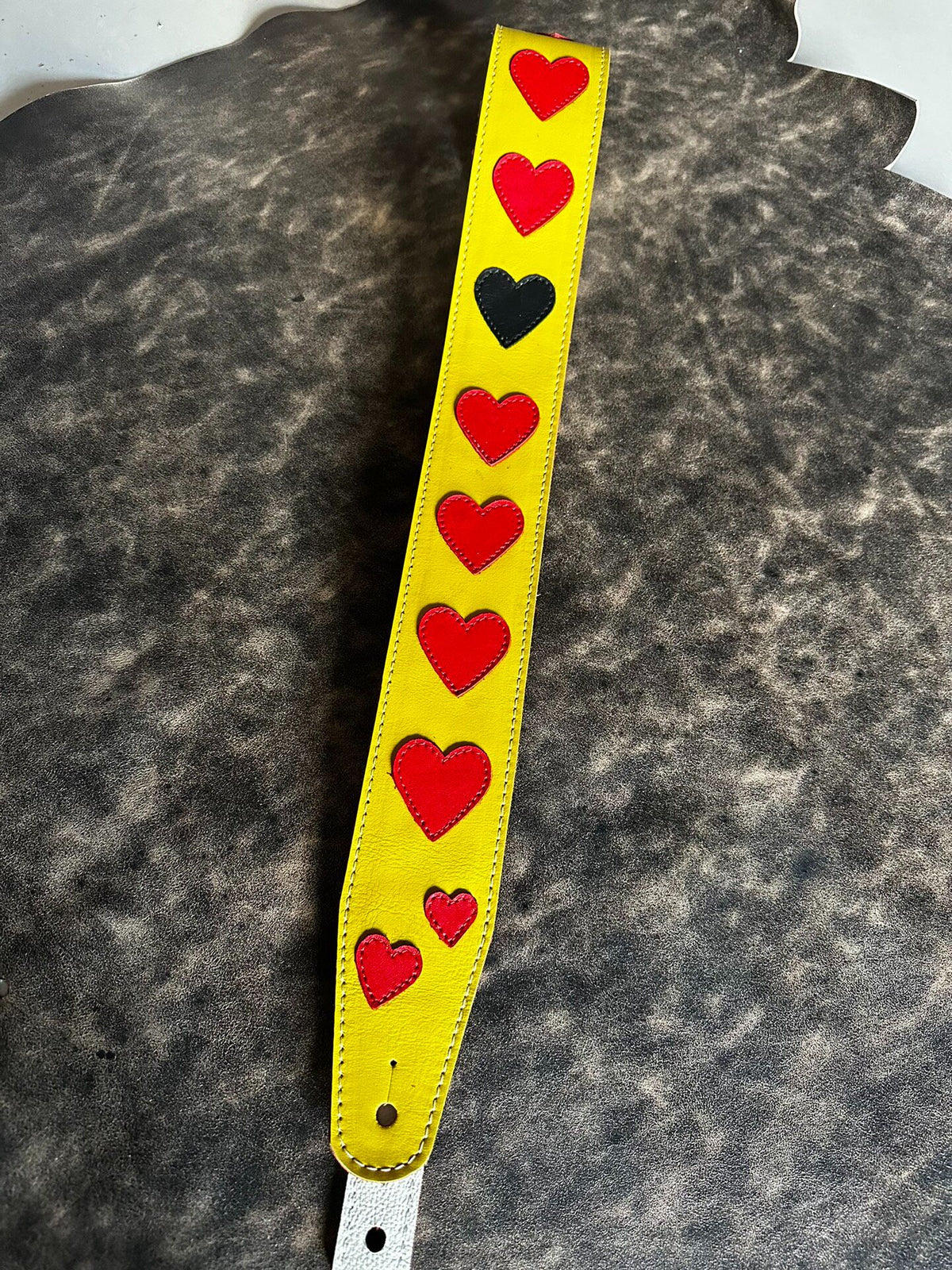Handmade Cowhide Guitar Strap with Heart Design