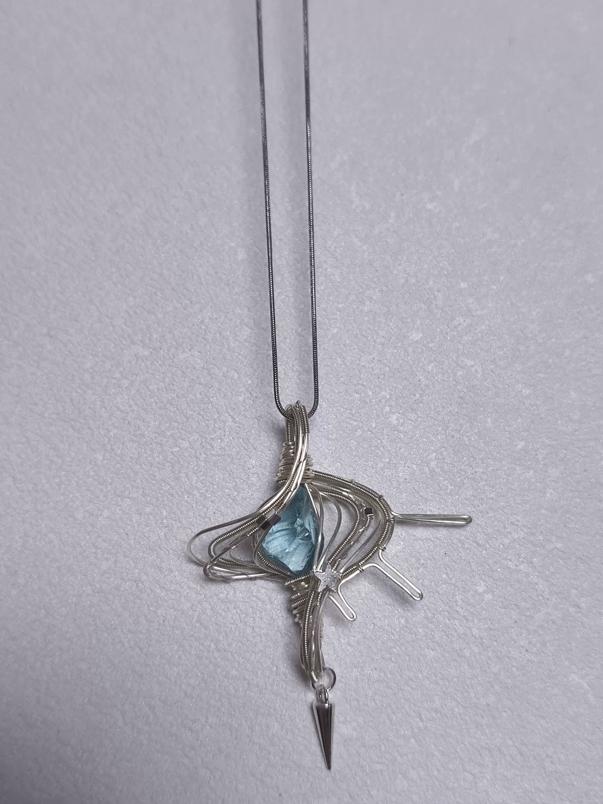 Wire Wrapped Blue Stone Pendant Necklace