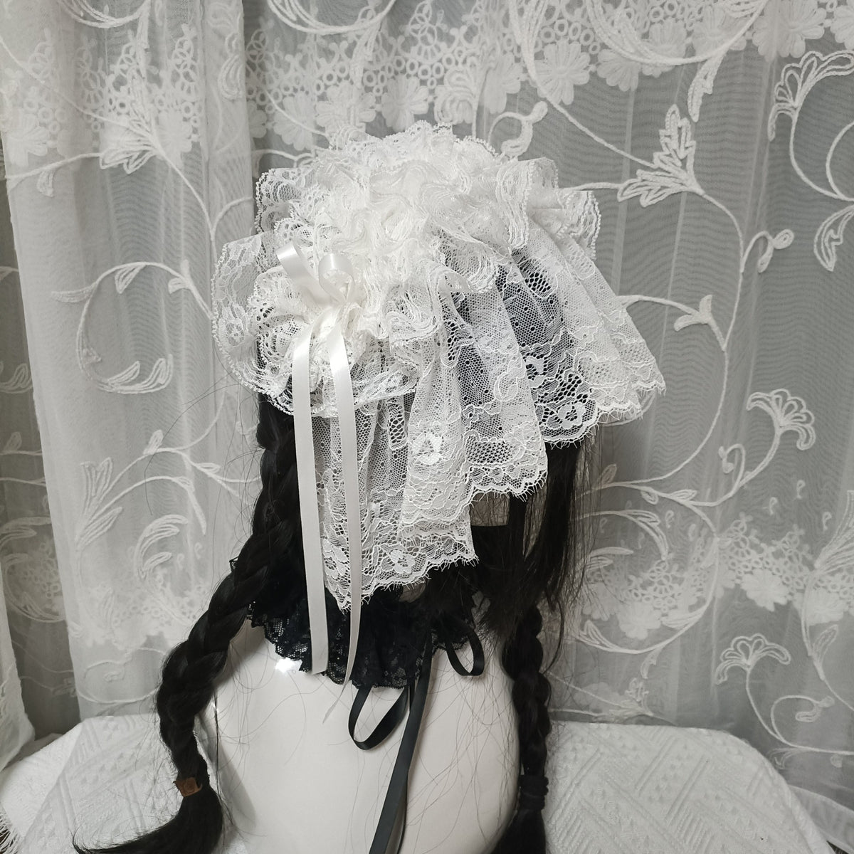 White Lace Lolita Headband with Ribbon Bows
