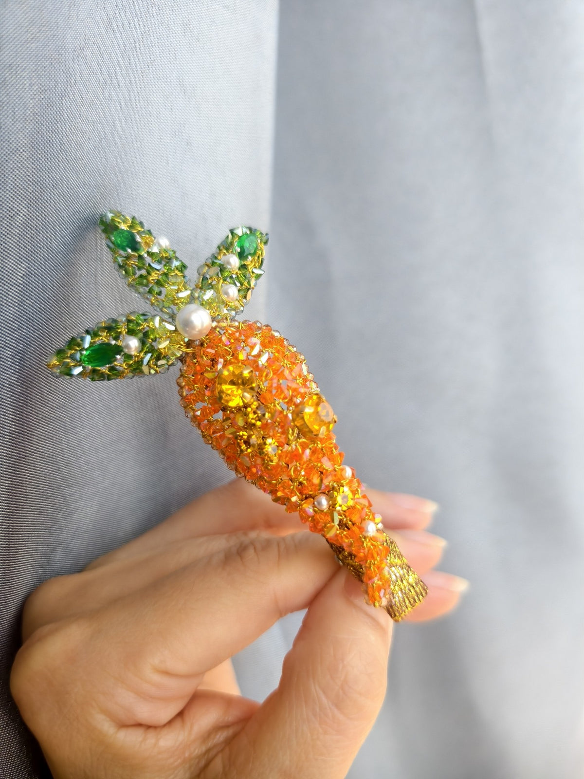 Beaded Carrot Hair Clip Alligator Style