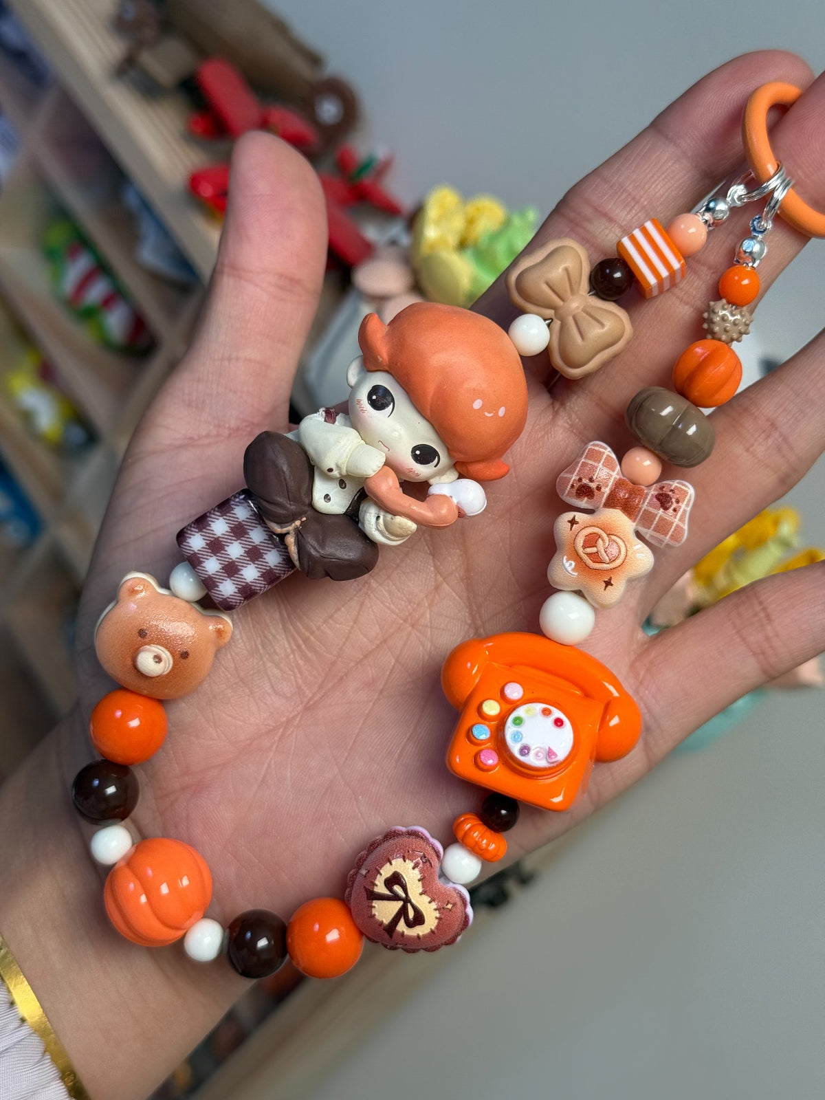 Porte-clés charm DIMOO Sunday Phone Call perles orange