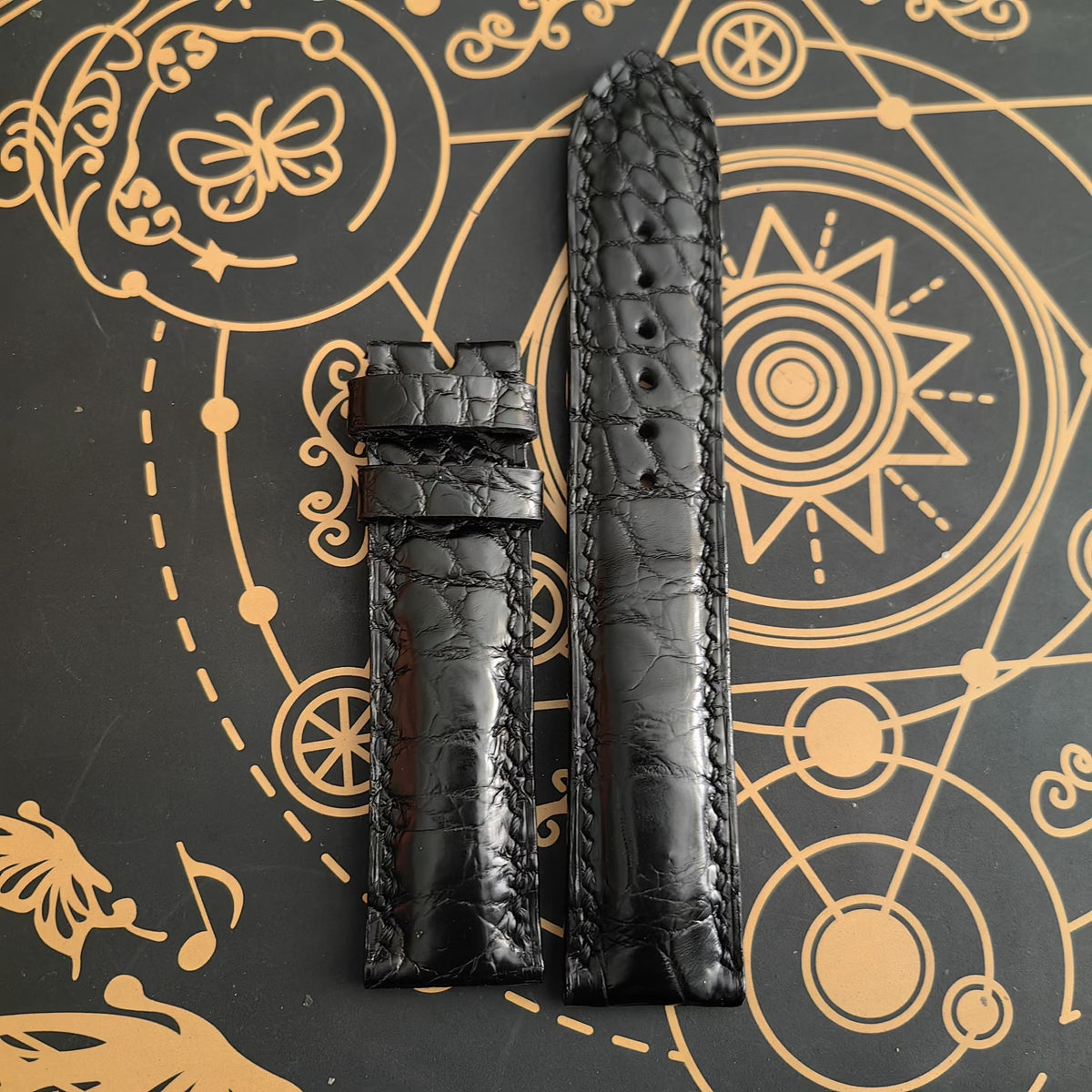 Black Crocodile Leather Watch Strap 21mm