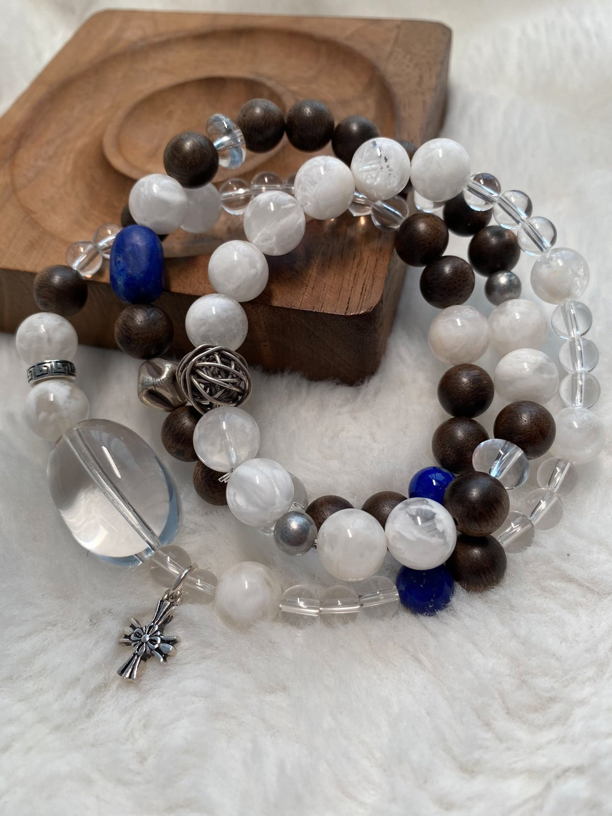 Multi-Strand Stone Beaded Bracelet with Clear Quartz