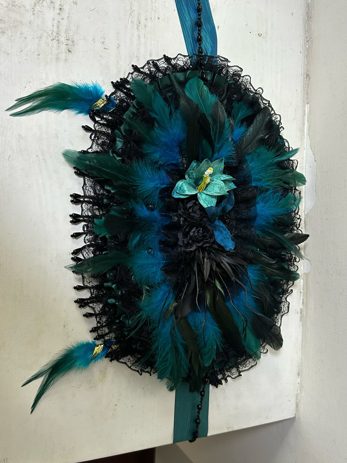 Gothic Costume Set with Teal Feather Hat
