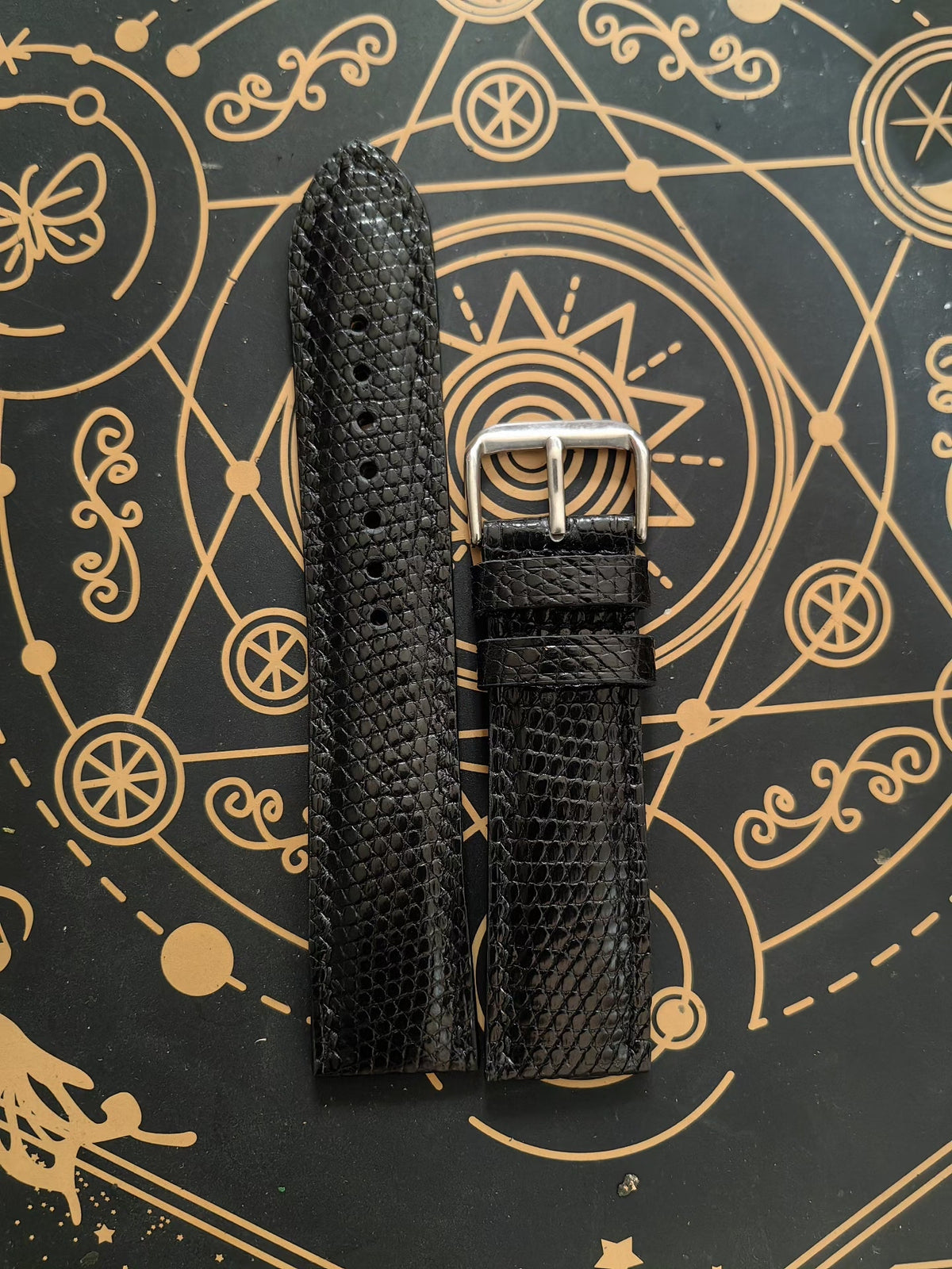 Handcrafted Black Lizard Leather Watch Strap 22mm