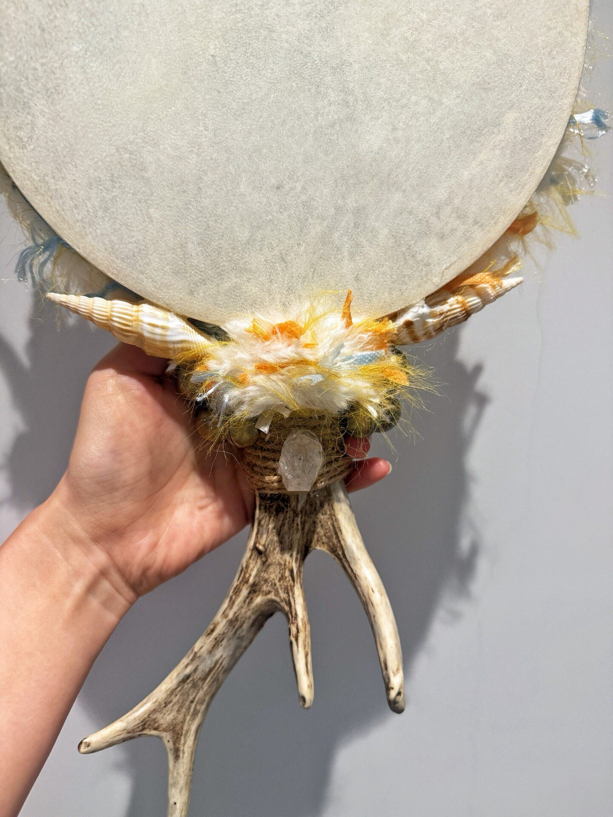 Shamanic Sheepskin Frame Drum with Antler Handle