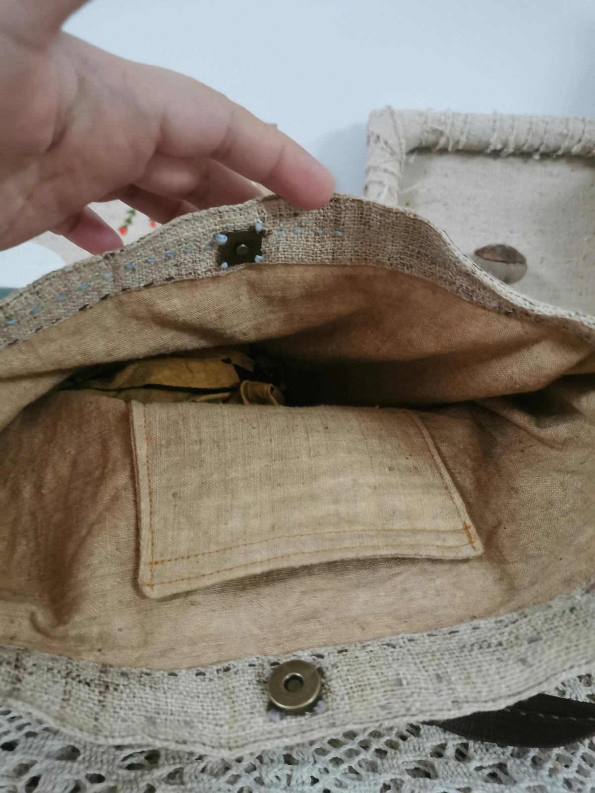 Borsa a Spalla e a Tracolla in Lino Naturale Fatta a Mano