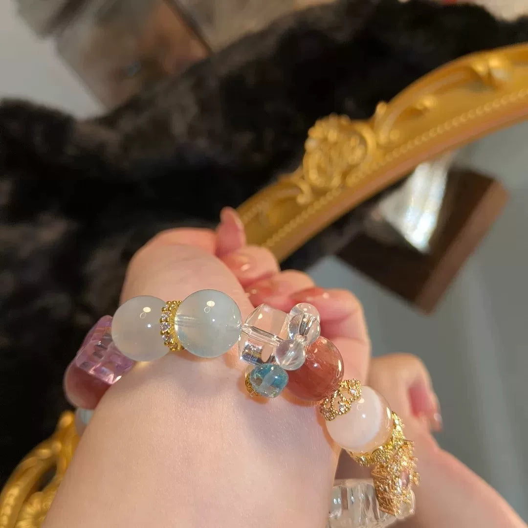 Pulsera de zorro de cristal blanco y múltiples gemas