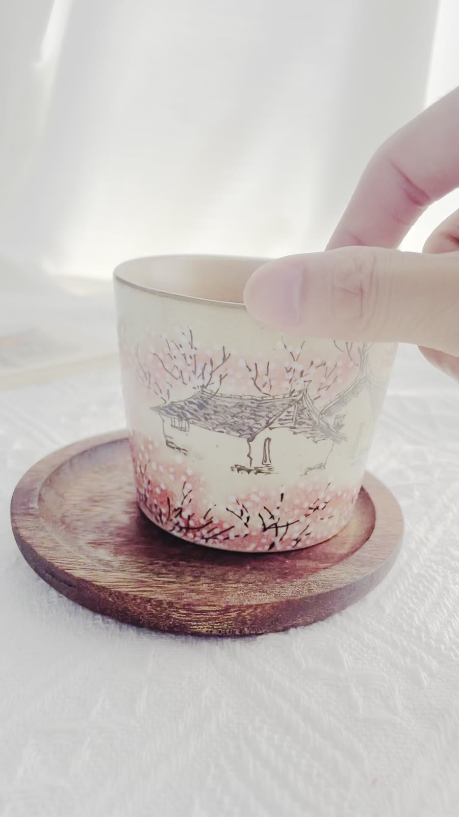 Hand Painted Cherry Blossom Village Ceramic Cup 240ml