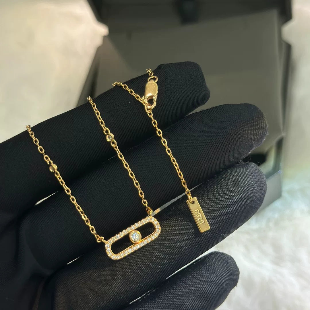 Collar Rectangular de Piedra Deslizante S925 Plata