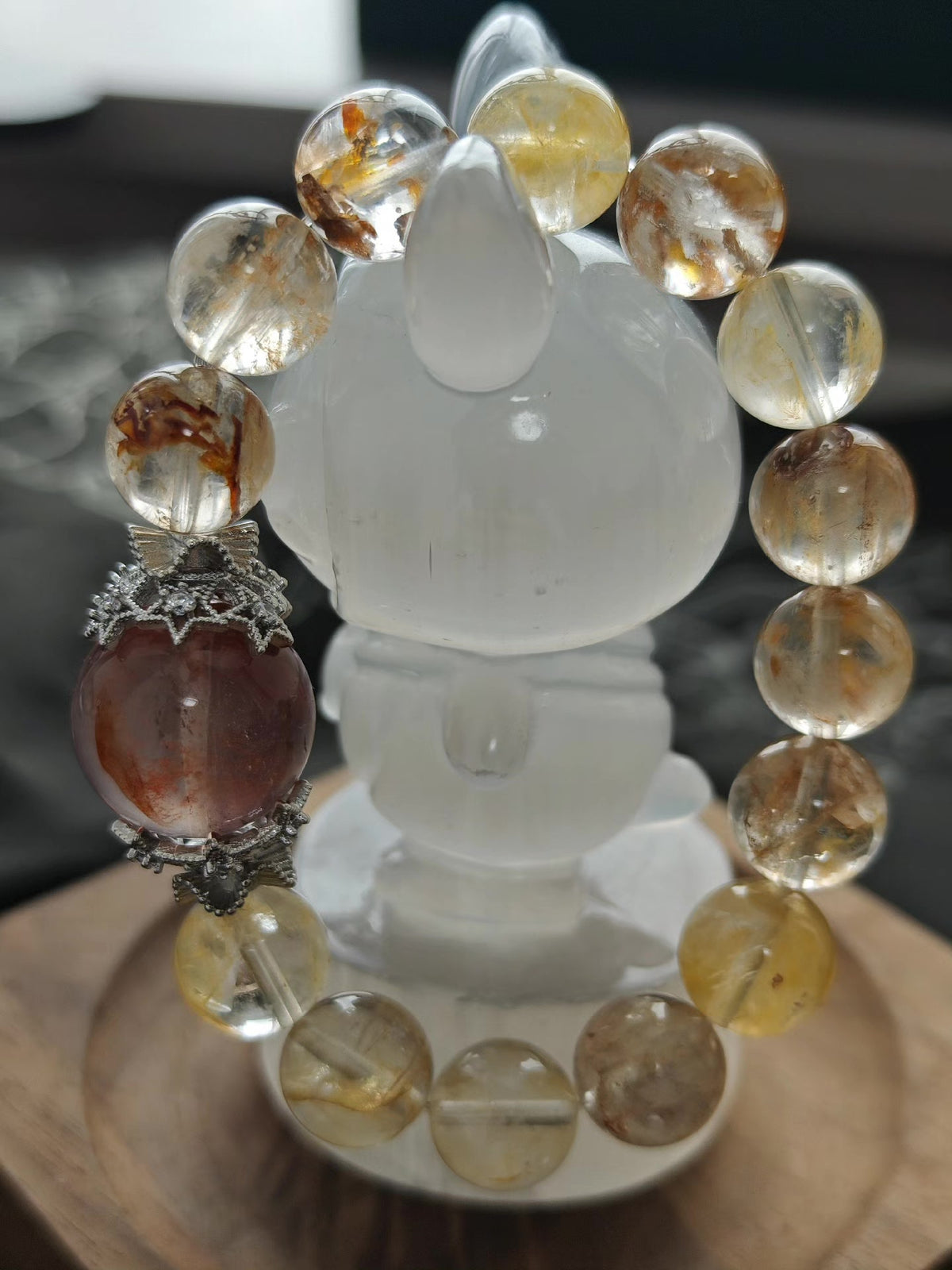 Natural Quartz Bracelet with Red Blood Bead