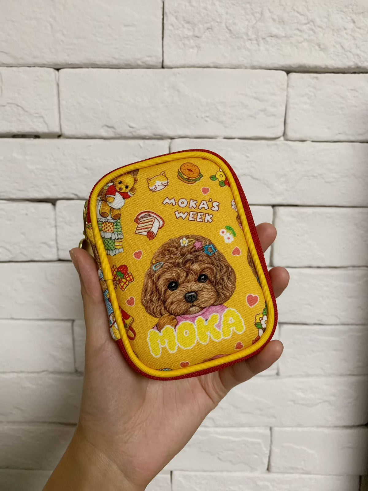 Yellow Cotton Poodle Print Pouch
