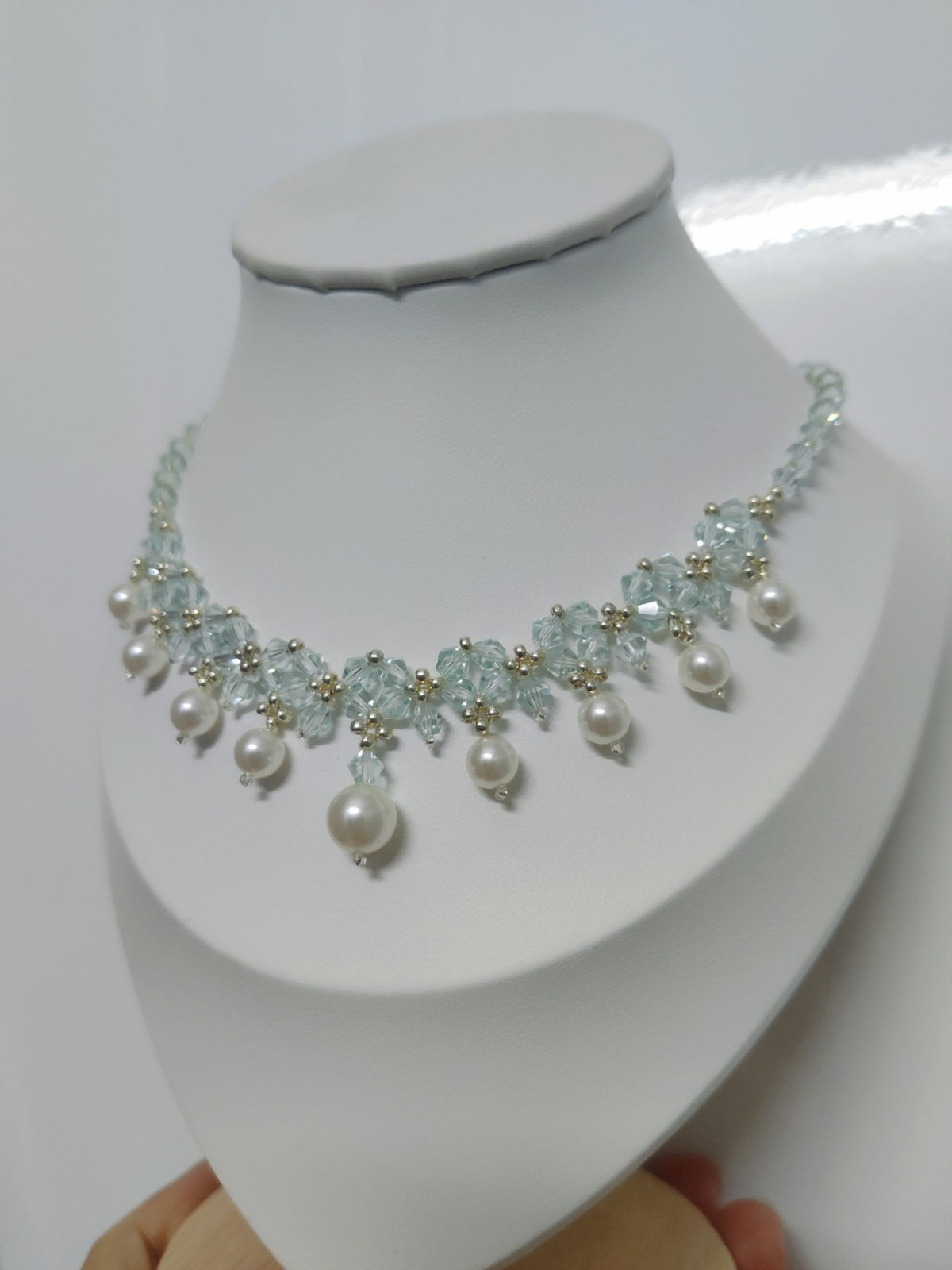 Crystal Pearl Bib Necklace Pastel Blue
