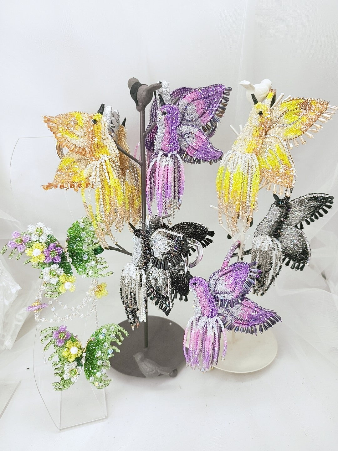 Handcrafted Crystal Leaf Hair Accessory with Pearl Flowers