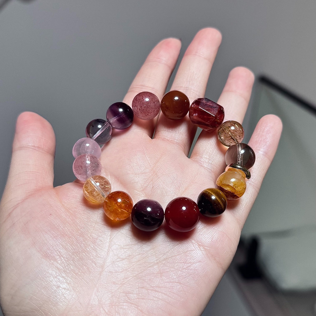 Nine Purple Li Fire Crystal Bead Bracelet