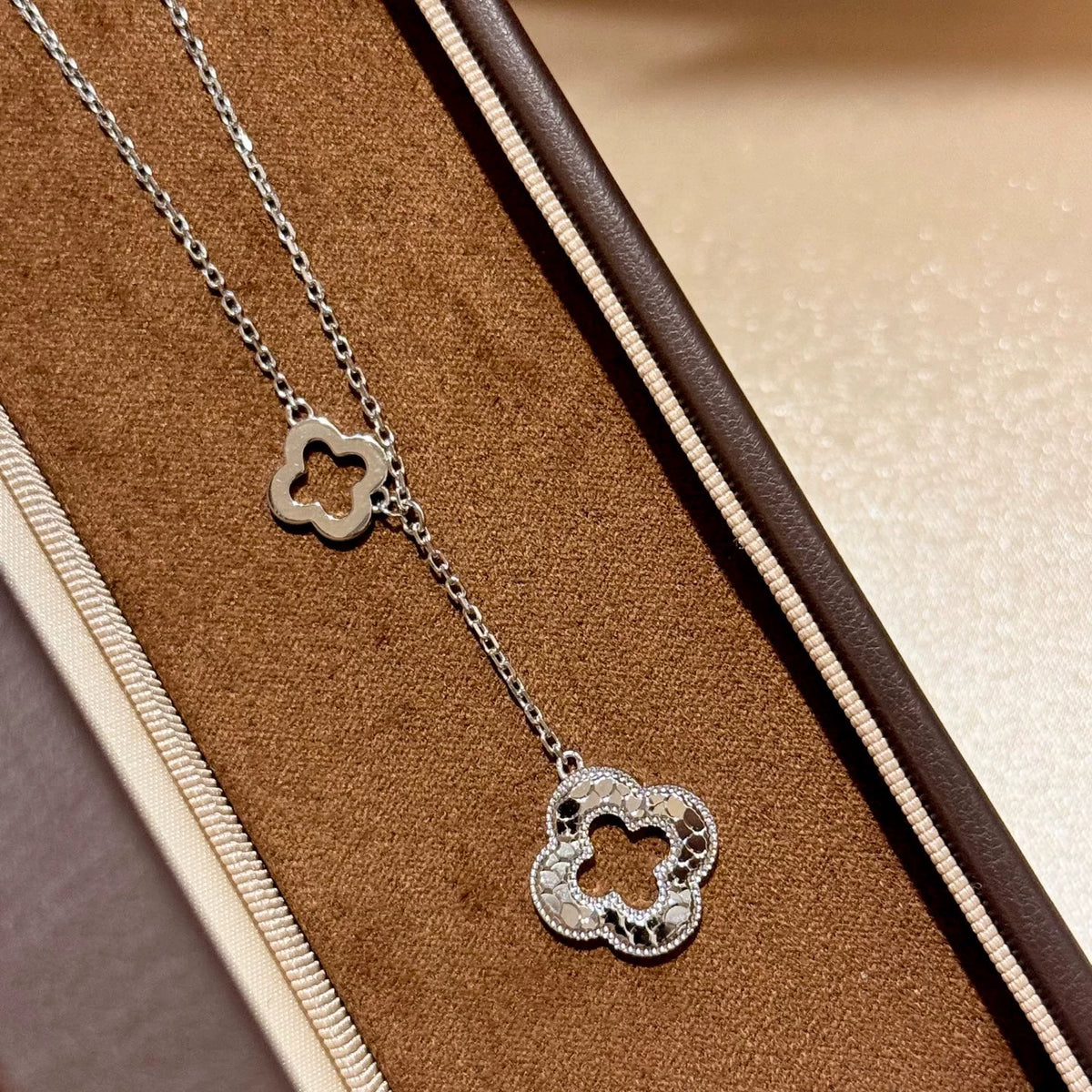 S925 Sterling Silver Double Four Leaf Clover Necklace