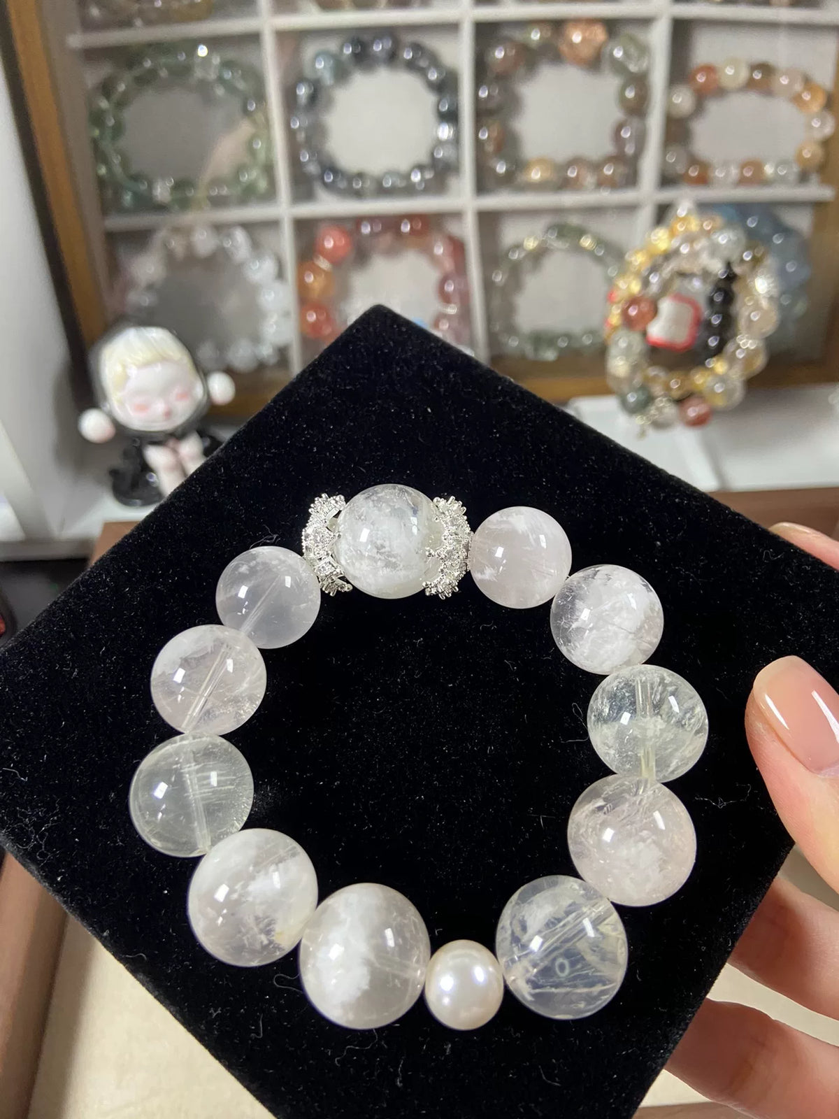 Natural White Snowflake Phantom Quartz Bracelet 16.5mm