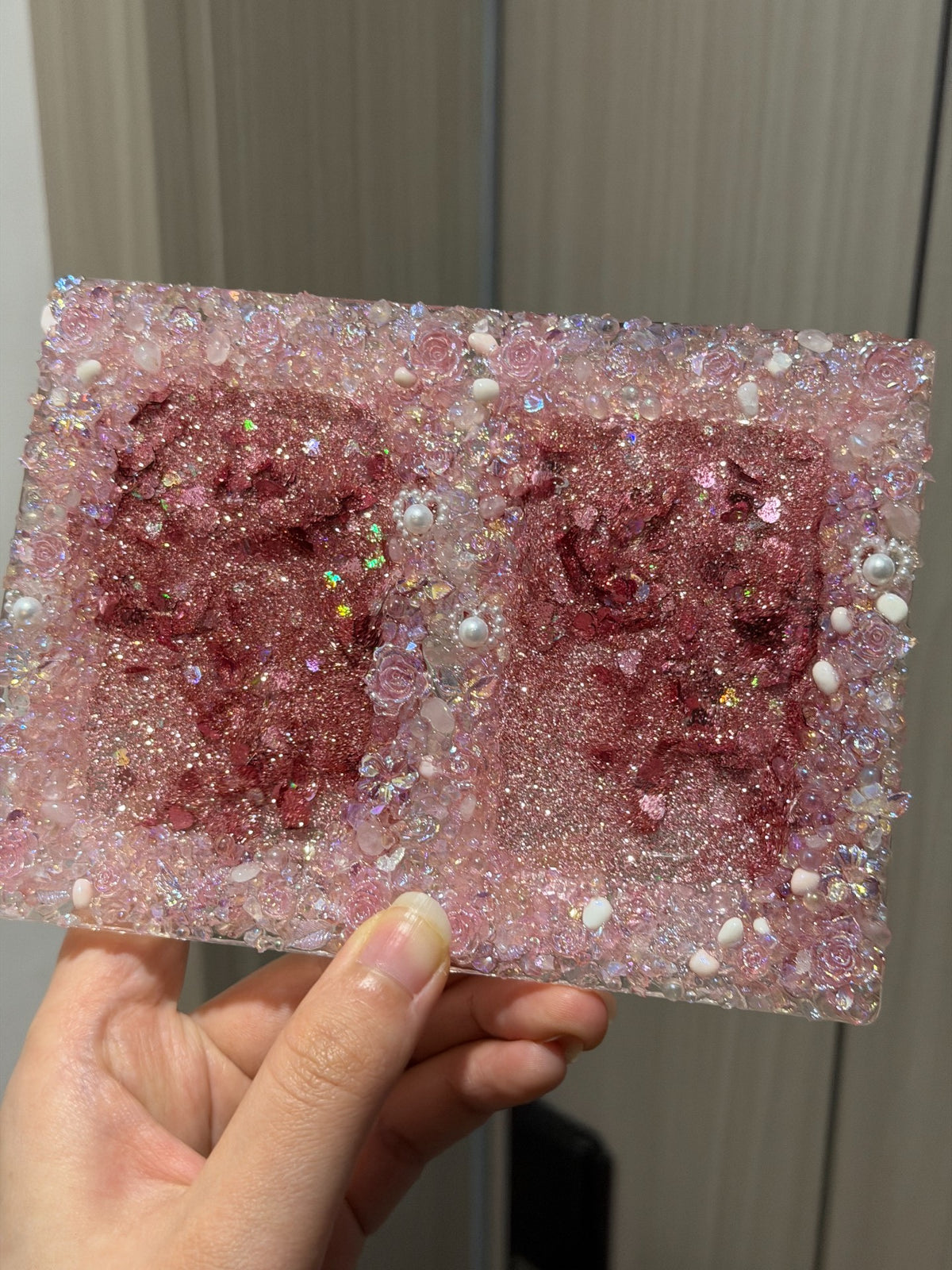 Porte-cartes acrylique sable mouvant rose