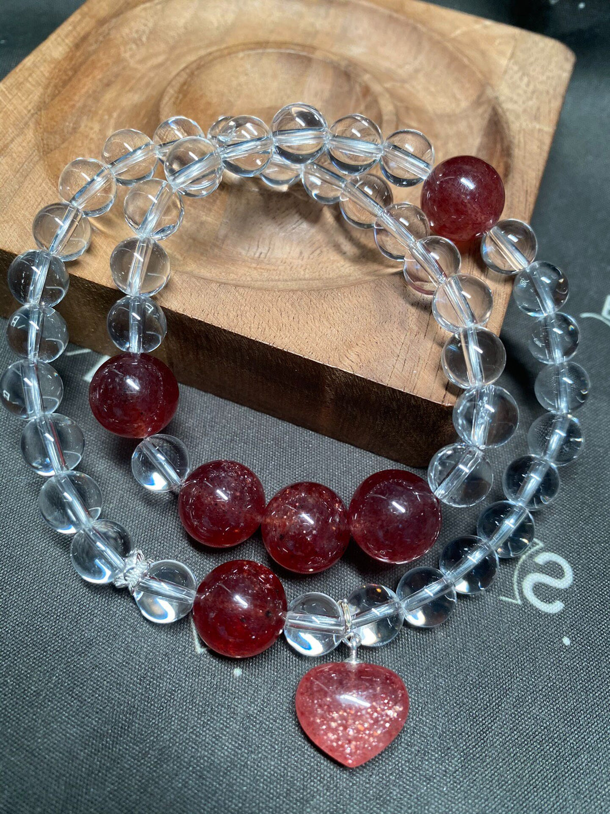 Clear Quartz Strawberry Quartz Double Loop Bracelet