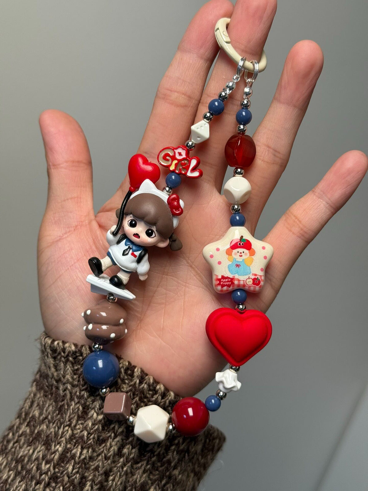 Red White Blue Beaded Phone Strap Charm