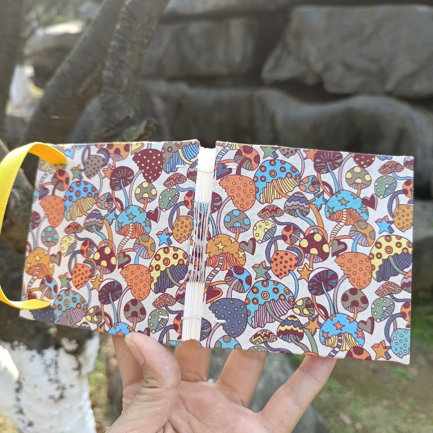 Customizable Liberty Fabric Watercolor Sketchbook with Mushroom Cover